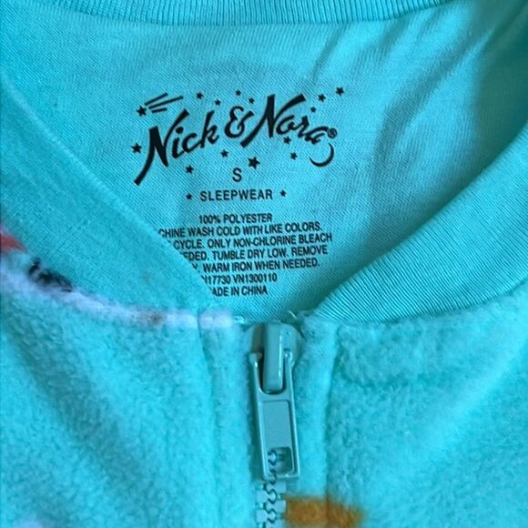 Nick & Nora Size Small One Piece Pajamas Sock Monkey Suit Union Suit Teal - Picture 6 of 8